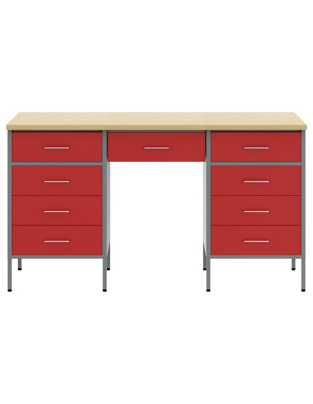 Set Armadio e Tavolo 3 Pezzi  Rosso in Legno Ingegnerizzato e Acciaio
