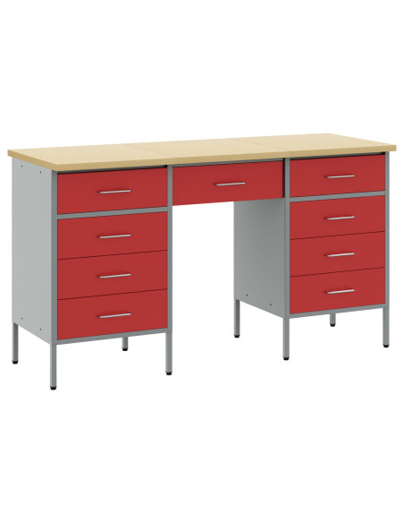 Set Armadio e Tavolo 3 Pezzi  Rosso in Legno Ingegnerizzato e Acciaio