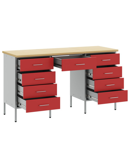Set Armadio e Tavolo 3 Pezzi  Rosso in Legno Ingegnerizzato e Acciaio