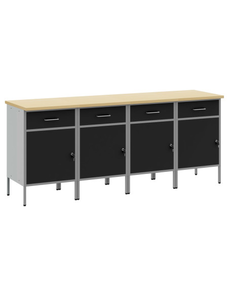 Armadio da lavoro  4 pcs Nero e Grigio in legno ingegnerizzato e acciaio