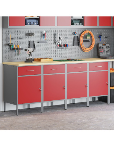 Mobile da lavoro 4 pcs Rosso e Grigio 200 x 55 x 85 cm