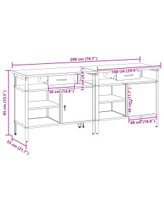 Set banco da lavoro 2 pcs Nero e Grigio 200 x 55 x 85 cm 2