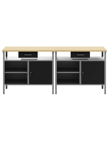 Set banco da lavoro 2 pcs Nero e Grigio 200 x 55 x 85 cm