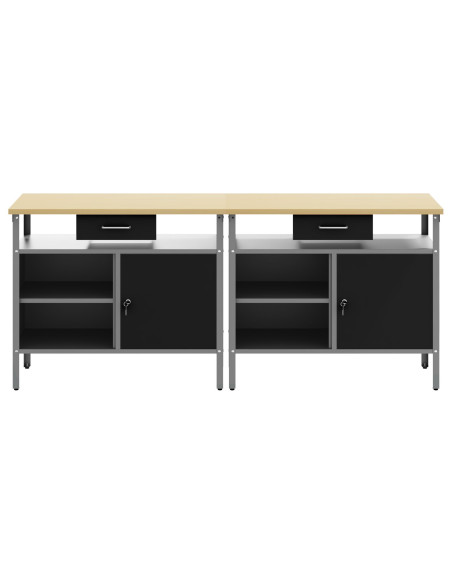 Set banco da lavoro 2 pcs Nero e Grigio 200 x 55 x 85 cm