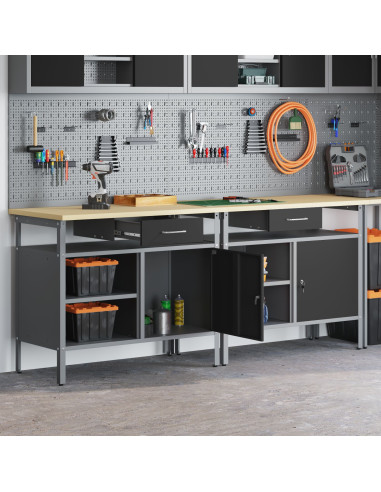Set banco da lavoro 2 pcs Nero e Grigio 200 x 55 x 85 cm