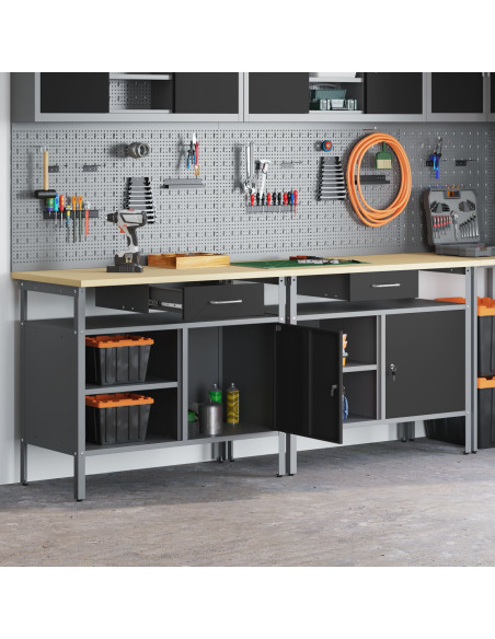 Set banco da lavoro 2 pcs Nero e Grigio 200 x 55 x 85 cm