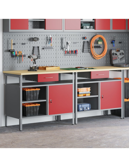 Set banco da lavoro 2 pcs Rosso e Grigio 200 x 55 x 85 cm