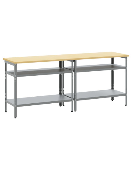 Set banco da lavoro 2 pcs Beige e grigio 200 x 55 x 85 cm