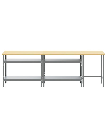Set di banchi da lavoro in acciaio grigio, 3 pezzi