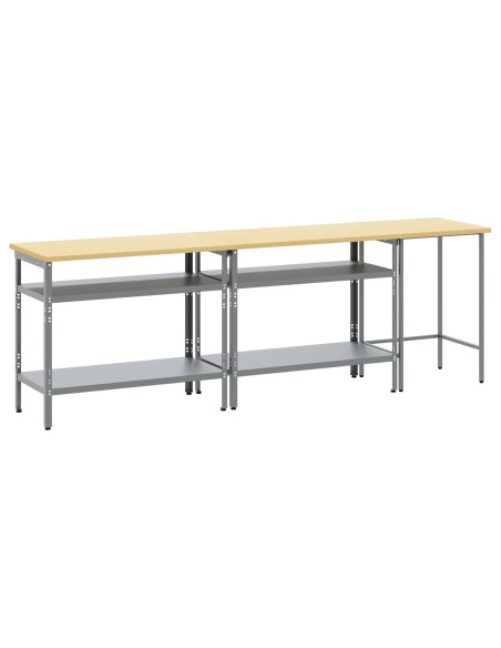 Set di banchi da lavoro in acciaio grigio, 3 pezzi