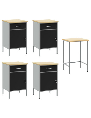 Set di mobili da lavoro con cassetto 5 pcs Nero e Grigio