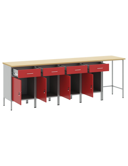 Set di 5 pezzi di armadio da lavoro e tavolo ad angolo in legno ingegnerizzato rosso