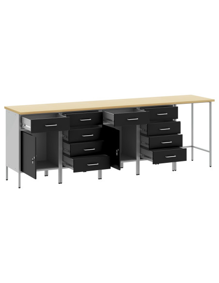 Set da Lavoro e Tavolo Angolare da 5 Pezzi Nero in Legno Compensato
