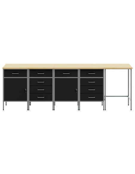 Set da Lavoro e Tavolo Angolare da 5 Pezzi Nero in Legno Compensato