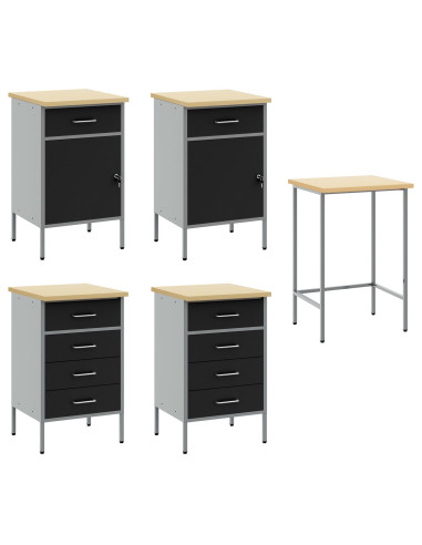 Set di mobili da lavoro con cassetto 5 pcs Nero e Grigio
