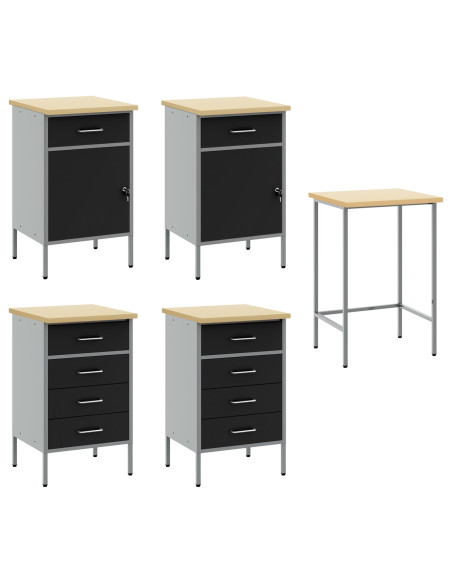 Set da Lavoro e Tavolo Angolare da 5 Pezzi Nero in Legno Compensato