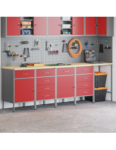 Set di mobili da lavoro con cassetto 5 pcs Rosso e Grigio 2