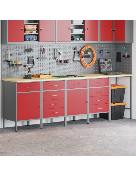 Set di mobili da lavoro con cassetto 5 pcs Rosso e Grigio