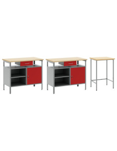 Set banco da lavoro con cassetto 3 pcs Rosso e Grigio 2