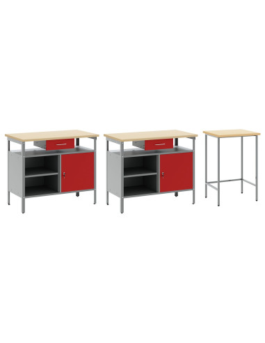 Set banco da lavoro con cassetto 3 pcs Rosso e Grigio