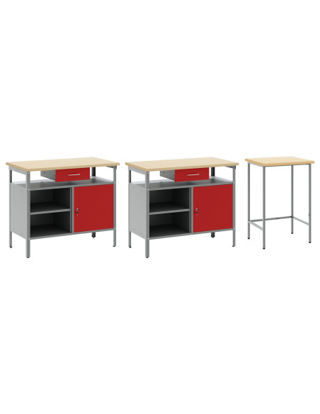 Set banco da lavoro con cassetto 3 pcs Rosso e Grigio