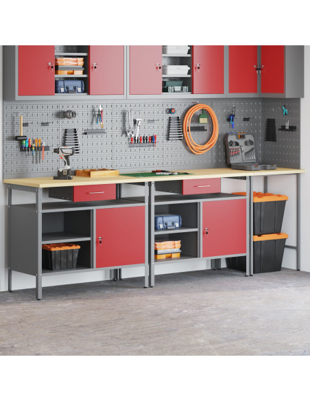 Set banco da lavoro con cassetto 3 pcs Rosso e Grigio