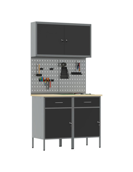 Set di 5 pezzi di armadio da lavoro e pannello forato MDF e metallo nero