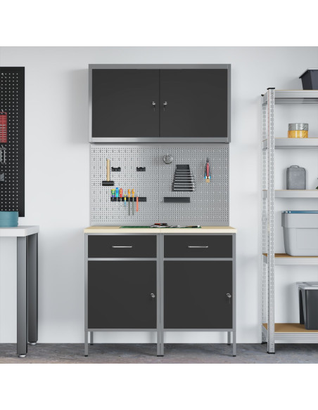 Set di 5 pezzi di armadio da lavoro e pannello forato MDF e metallo nero