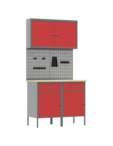 Mobile da lavoro 5 pcs Rosso Legno ingegnerizzato e acciaio