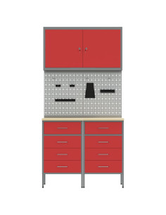Mobile da lavoro 5 pcs Rosso Legno ingegnerizzato e acciaio 2