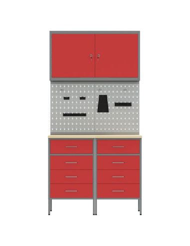 Mobile da lavoro 5 pcs Rosso Legno ingegnerizzato e acciaio