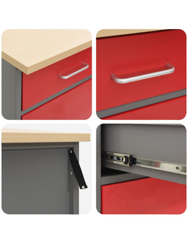 Mobile da lavoro 5 pcs Rosso Legno ingegnerizzato e acciaio