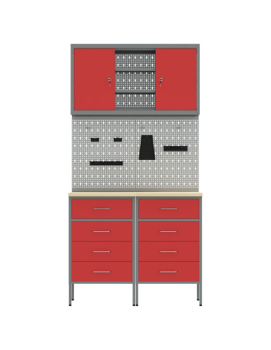 Set di mobili da lavoro con cassetto con blocco 5 pcs Rosso