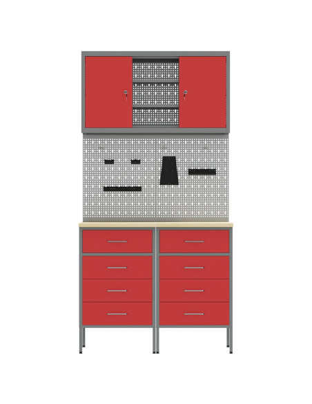 Set di mobili da lavoro con cassetto con blocco 5 pcs Rosso