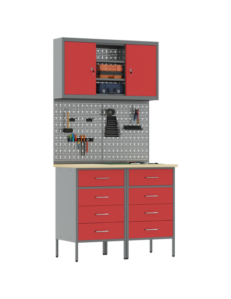 Set di mobili da lavoro con cassetto con blocco 5 pcs Rosso