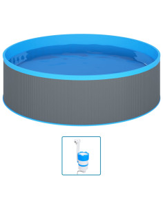 Piscina Fuori Terra con Skimmer e Pompa Sospesi 350x90cm Grigia 2