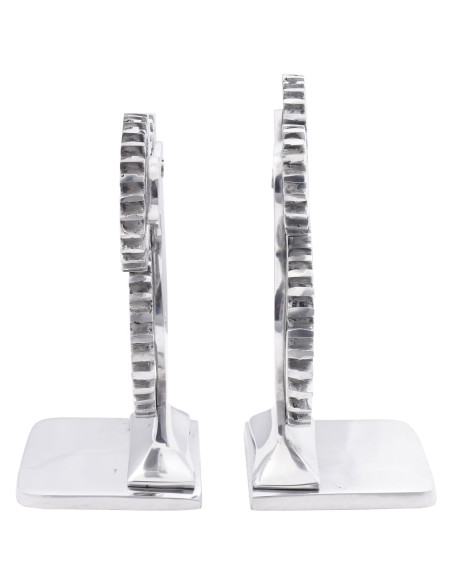 Fermalibri 2 pz Argento 10x10x22 cm Alluminio Ingranaggio