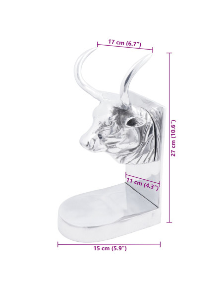 Fermalibri 2 pz Argento 17x15x27 cm Alluminio Toro