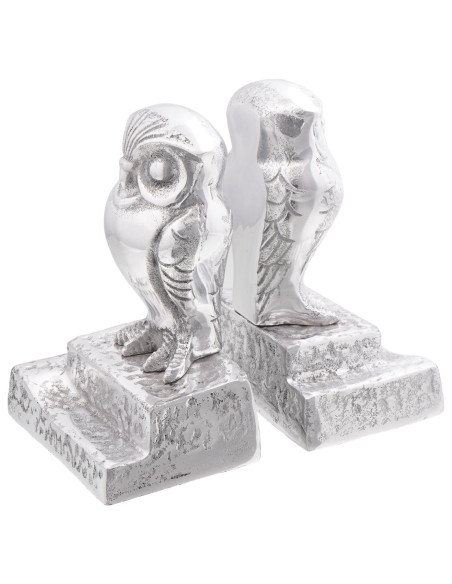 Fermalibri 2 pz Argento 12x9x19 cm Alluminio Gufo