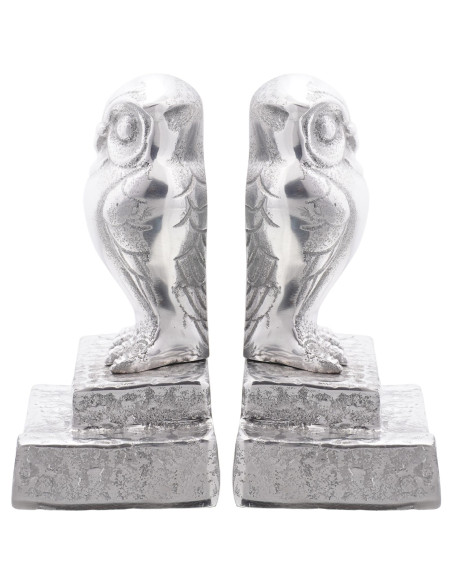 Fermalibri 2 pz Argento 12x9x19 cm Alluminio Gufo
