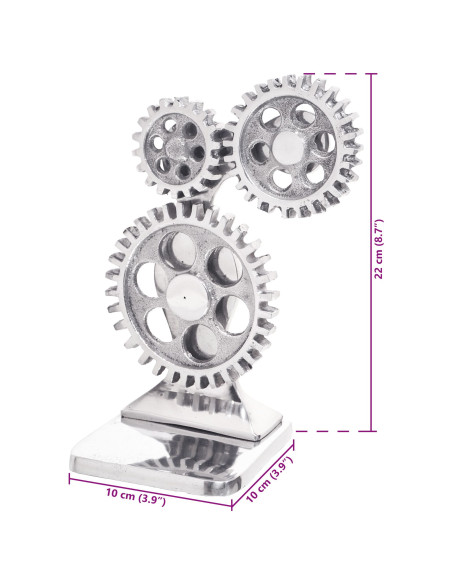 Fermalibri 2 pz Argento 10x10x22 cm Alluminio Ingranaggio