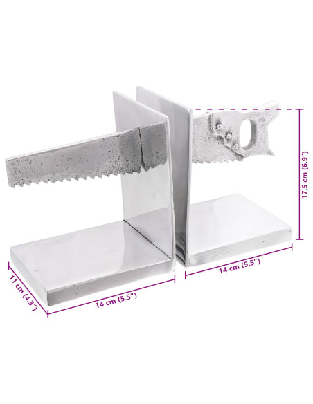 Fermalibri 2 pz Argento 11x14x17,5 cm Alluminio Seghettato