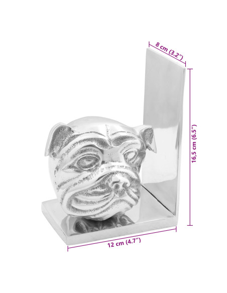 Fermalibri 2 pcs Argento 8x12x16,5 cm Alluminio Cane