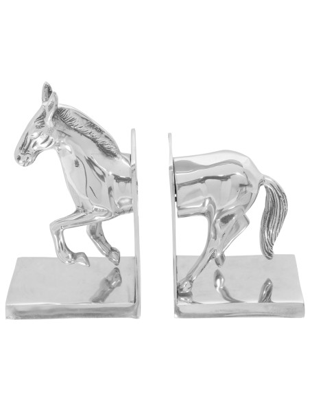 Fermalibri 2 pz Argento 11x14x25 cm Alluminio Cavallo