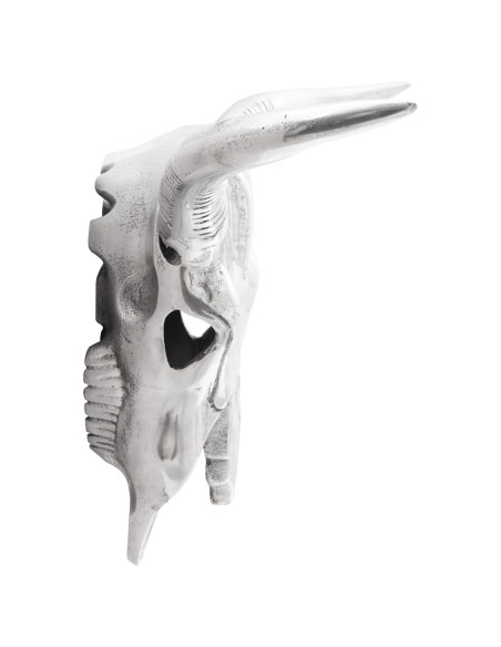 Teschio di Toro da Muro Argento 34x13x53 cm Alluminio