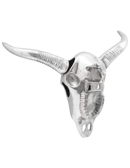 Teschio di Toro da Muro Argento 34x13x53 cm Alluminio