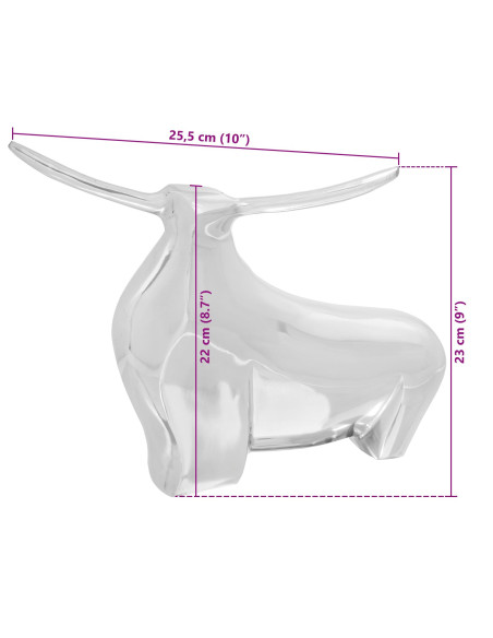 Scultura di Toro  Argento 37x44x17 cm in Alluminio