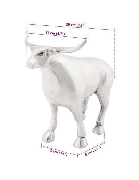 Scultura di toro Argento 20 x 17 x 23 cm Alluminio