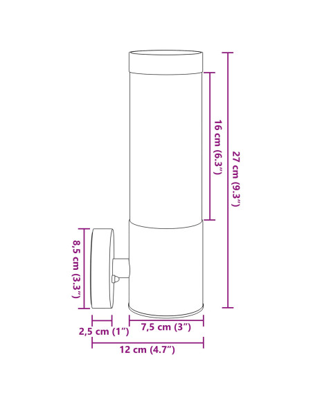 Lampada da Parete Esterna Nero 12 x 8,5 x 27 cm