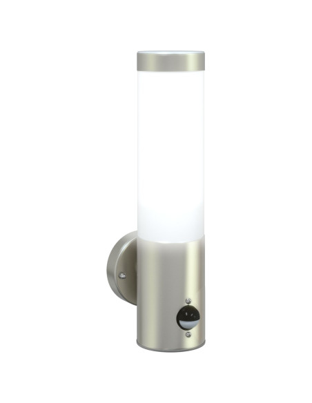 Applique da esterno  con sensore in acciaio inox argento IP44